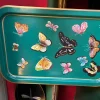Pamono Rectangular Tray in Enameled Metal and Hand-Decorated Butterflies by Les Ottomans> Tabletop|Trays