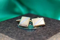 Pamono Rectangular Two-Tone Gold Cufflinks, Set of 2