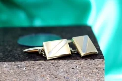Pamono Rectangular Two-Tone Gold Cufflinks, Set of 2