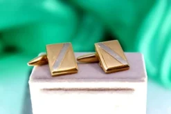 Pamono Rectangular Two-Tone Gold Cufflinks, Set of 2