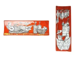 Hot Pamono Red & White Ceramic Tiles from Sam S. Marino, 1960s, Set of 2