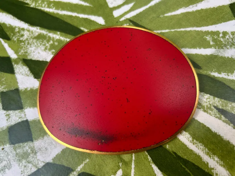 Hot Pamono Red Enamel and Gold Brooch by John Iversen
