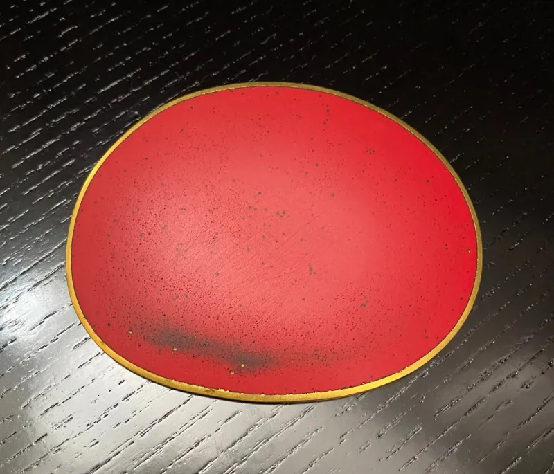 Hot Pamono Red Enamel and Gold Brooch by John Iversen