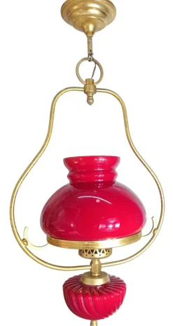 Pamono Red Hanging Lamp, 1940s><noscript><img width=