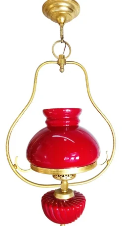 Pamono Red Hanging Lamp, 1940s><noscript><img width=