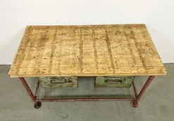 Pamono Red Industrial Worktable with Two Green Iron Drawers, 1960s><noscript><img width=