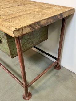 Pamono Red Industrial Worktable with Two Green Iron Drawers, 1960s><noscript><img width=