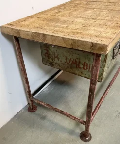Pamono Red Industrial Worktable with Two Green Iron Drawers, 1960s><noscript><img width=
