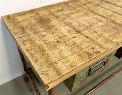 Pamono Red Industrial Worktable with Two Green Iron Drawers, 1960s><noscript><img width=