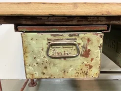 Pamono Red Industrial Worktable with Two Green Iron Drawers, 1960s><noscript><img width=