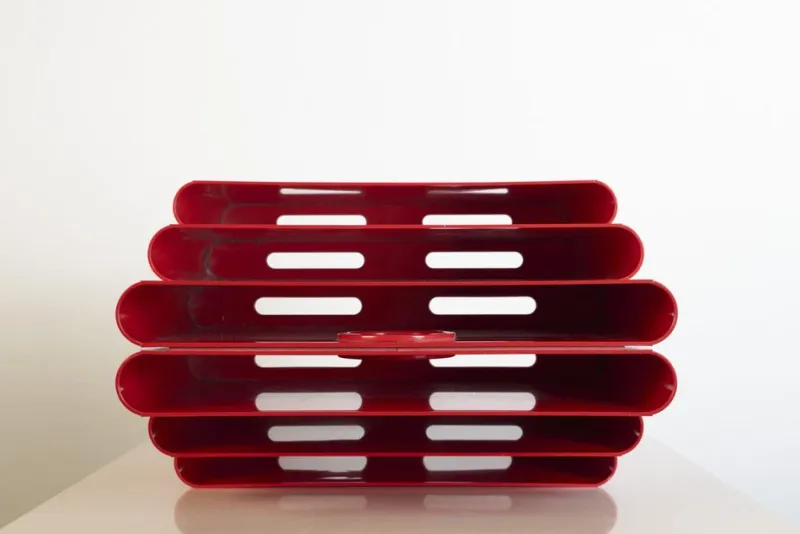 Pamono Red Magazine Rack by Giotto Stoppino for Kartell, 1970s> Magazine Racks