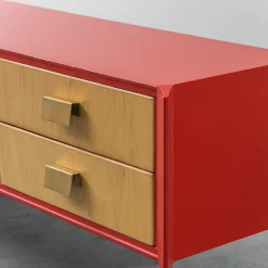 New Pamono Red Wooden Chest of Drawers, 1960s