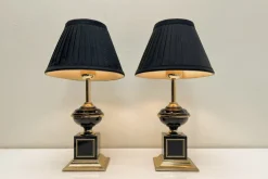 New Pamono Regency Brass and Black Table Lamps in the style of Le Dauphin, 1970s, Set of 2