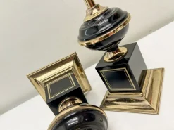 New Pamono Regency Brass and Black Table Lamps in the style of Le Dauphin, 1970s, Set of 2