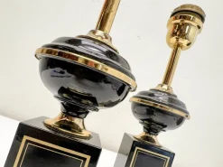 New Pamono Regency Brass and Black Table Lamps in the style of Le Dauphin, 1970s, Set of 2