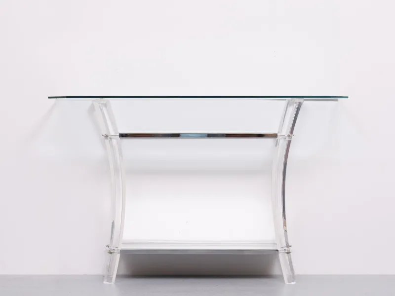 New Pamono Regency Console Table and Mirror in Chrome, 1970s, Set of 2