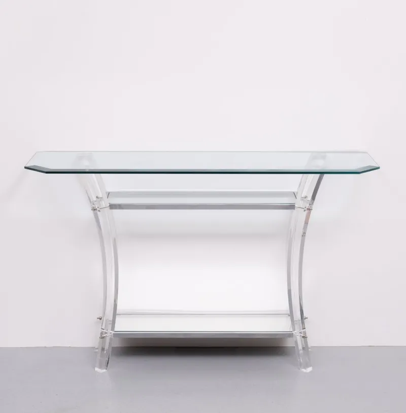 New Pamono Regency Console Table and Mirror in Chrome, 1970s, Set of 2