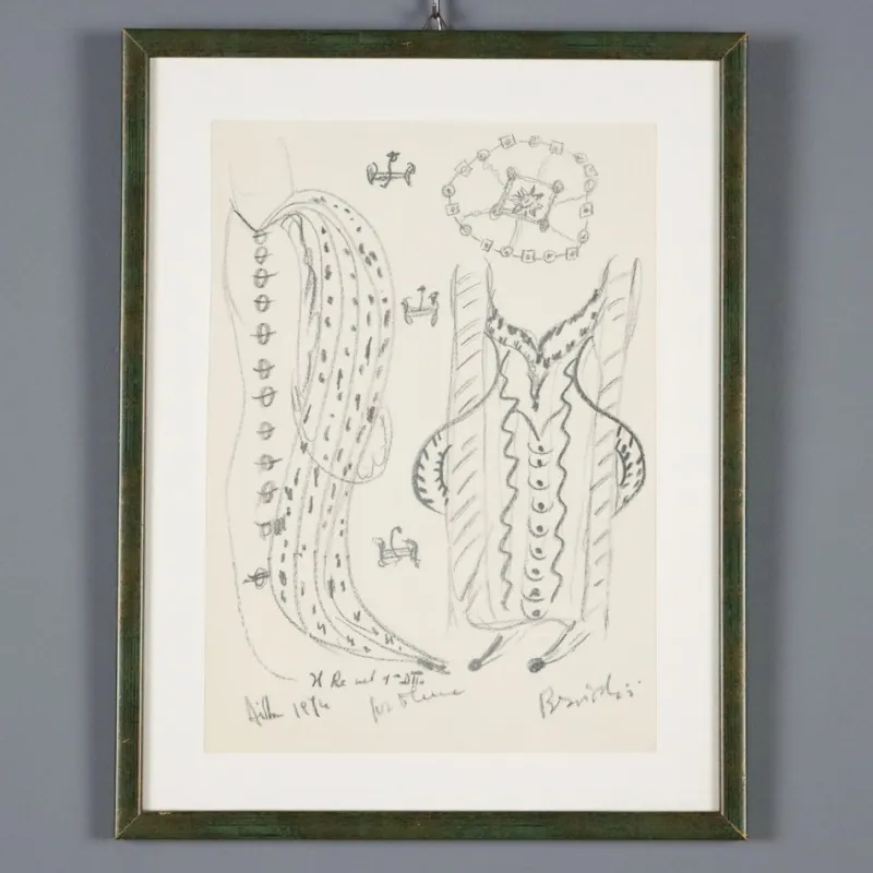New Pamono Remo Brindisi, Sketch for the Aida, 1974, Charcoal Drawing