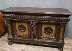 Pamono Renaissance Style Sideboard with Secret Compartments in Walnut and Elm, 19th Century><noscript><img width=