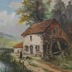 Pamono Reney, The Mill, 20th Century, Oil on Canvas, Framed> Classical|Painting