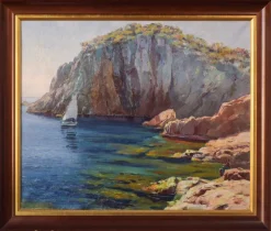 Pamono Ricard Tarrega Viladoms, Spanish Cala Landscape, Mid-20th Century, Oil on Canvas> Impressionist