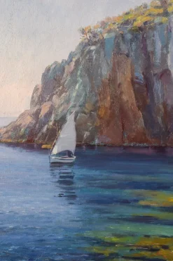 Pamono Ricard Tarrega Viladoms, Spanish Cala Landscape, Mid-20th Century, Oil on Canvas><noscript><img width=