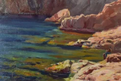Pamono Ricard Tarrega Viladoms, Spanish Cala Landscape, Mid-20th Century, Oil on Canvas><noscript><img width=