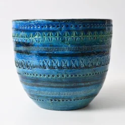 Pamono Rimini Blue Flower Pot by Aldo Londi for Bitossi, 1960s><noscript><img width=