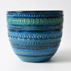 Pamono Rimini Blue Flower Pot by Aldo Londi for Bitossi, 1960s><noscript><img width=