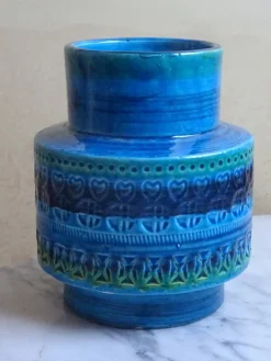 Pamono Rimini Blue Vase from Bitossi, 1960s><noscript><img width=
