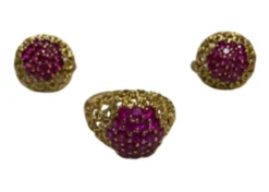 Pamono Ring and Earrings in 18 Karat Yellow Gold with Rubies, 1970s, Set of 3> Rings