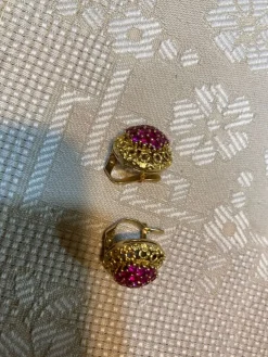 Pamono Ring and Earrings in 18 Karat Yellow Gold with Rubies, 1970s, Set of 3><noscript><img width=