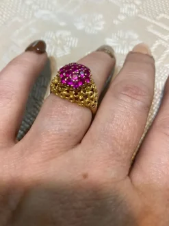 Pamono Ring and Earrings in 18 Karat Yellow Gold with Rubies, 1970s, Set of 3><noscript><img width=