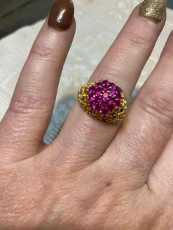 Pamono Ring and Earrings in 18 Karat Yellow Gold with Rubies, 1970s, Set of 3><noscript><img width=