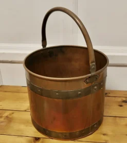 Pamono Riveted Copper and Brass Coal Bucket, 1920s><noscript><img width=