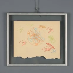 Hot Pamono Roberto Crippa, Modern Composition, Crayon Drawing on Paper, 1969, Framed