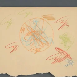 Hot Pamono Roberto Crippa, Modern Composition, Crayon Drawing on Paper, 1969, Framed