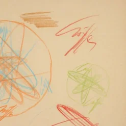 Hot Pamono Roberto Crippa, Modern Composition, Crayon Drawing on Paper, 1969, Framed