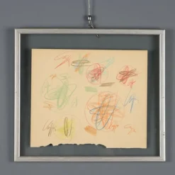Pamono Roberto Crippa, Modern Composition, Crayon Drawing on Paper, 1969, Framed> Work On Paper