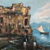 Discount Pamono Roberto Scognamiglio, Baie de Naples et pêcheurs, Oil on Canvas, Framed