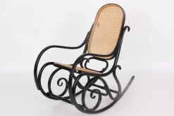 Clearance Pamono Rocking Chair in Black Lacquered Wood and French Wicker in the style of Thonet, 1970s