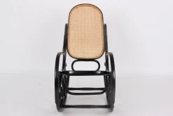 Clearance Pamono Rocking Chair in Black Lacquered Wood and French Wicker in the style of Thonet, 1970s