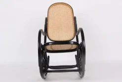 Clearance Pamono Rocking Chair in Black Lacquered Wood and French Wicker in the style of Thonet, 1970s
