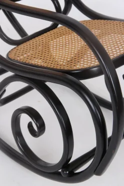 Clearance Pamono Rocking Chair in Black Lacquered Wood and French Wicker in the style of Thonet, 1970s