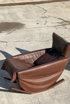 Pamono Rocking Chair in Brown Leather from de Sede, Switzerland, 1970s><noscript><img width=