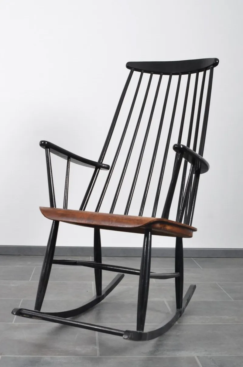 New Pamono Rocking Chair in Solid Teak by Ilmari Tapiovara for Asko