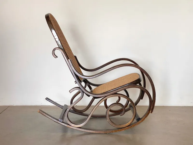 New Pamono Rocking Chair in Wood and Straw, 1960s