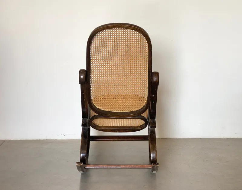 New Pamono Rocking Chair in Wood and Straw, 1960s