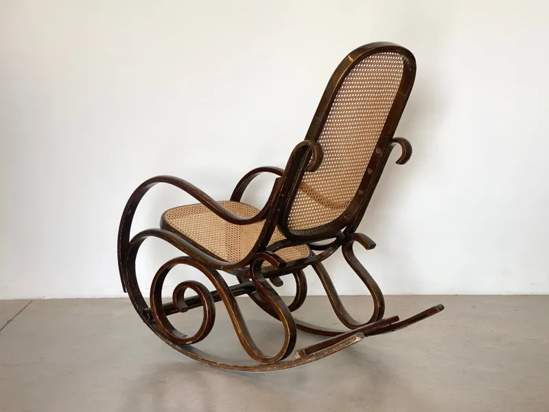 New Pamono Rocking Chair in Wood and Straw, 1960s