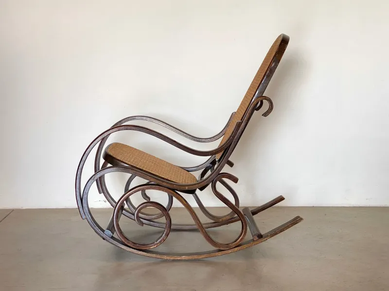New Pamono Rocking Chair in Wood and Straw, 1960s